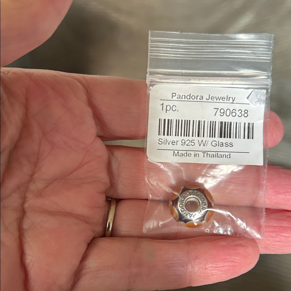 Pandora Brand new Sterling Silver Charm with Murano Glass Orange & Brown Accent